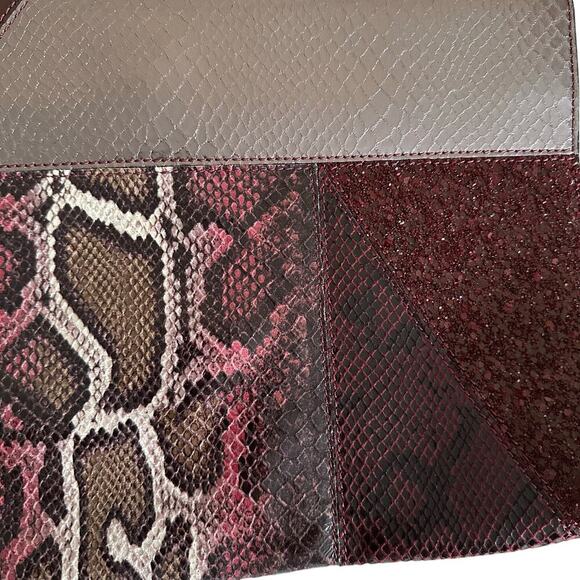 Stella McCartney Vegan Snakeskin Patchwork Clutch Pouch – Burgundy Statement Bag - Picture 2 of 16
